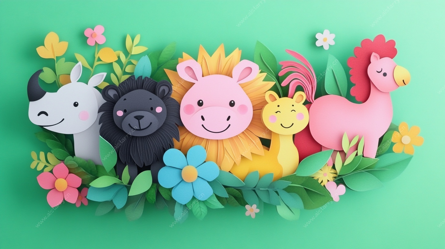 可爱动物纸艺装饰插画