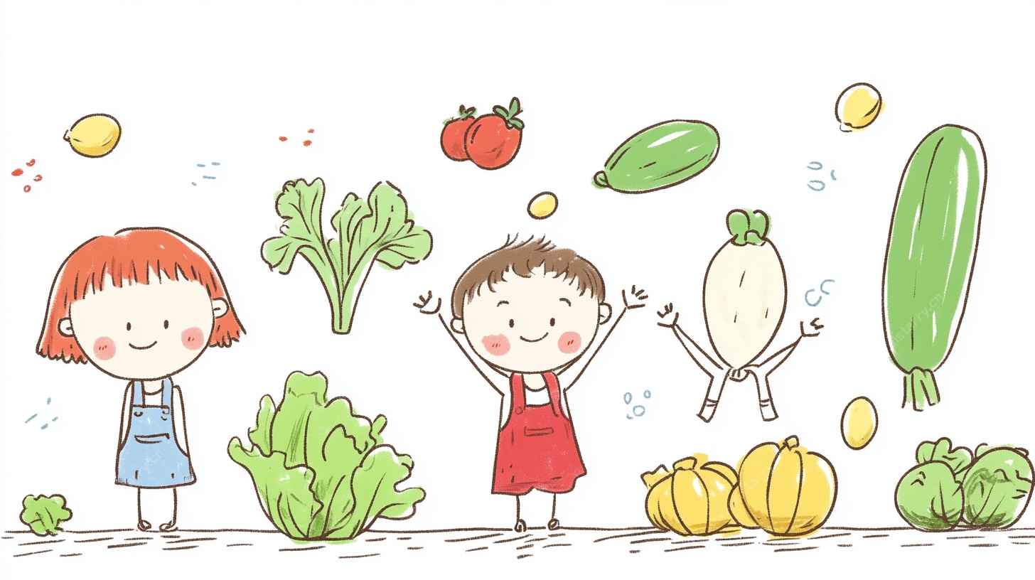 孩子与多彩蔬菜欢乐互动