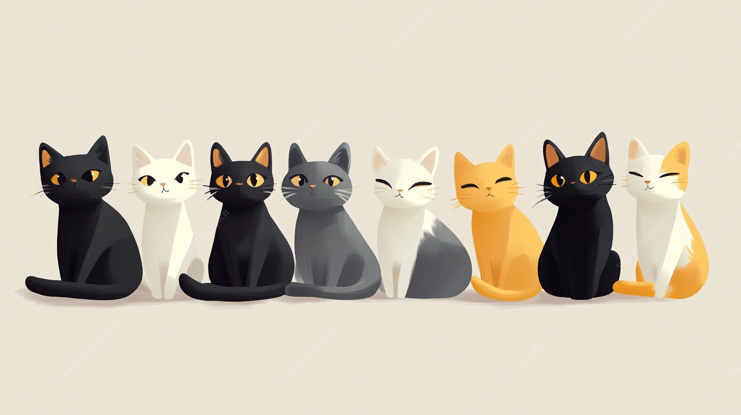 一排可爱猫咪插画