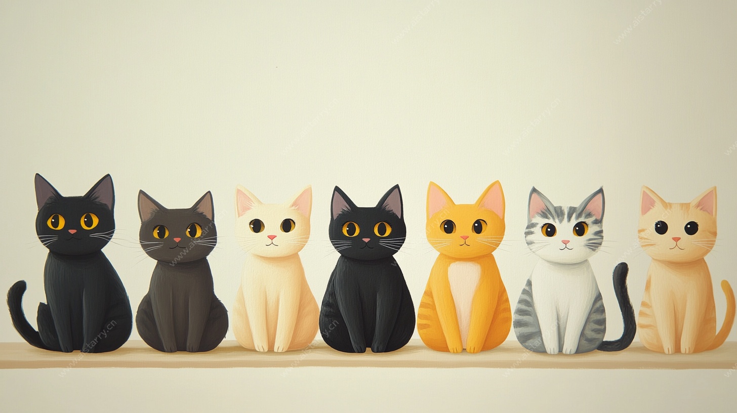 一排可爱猫咪萌趣形象