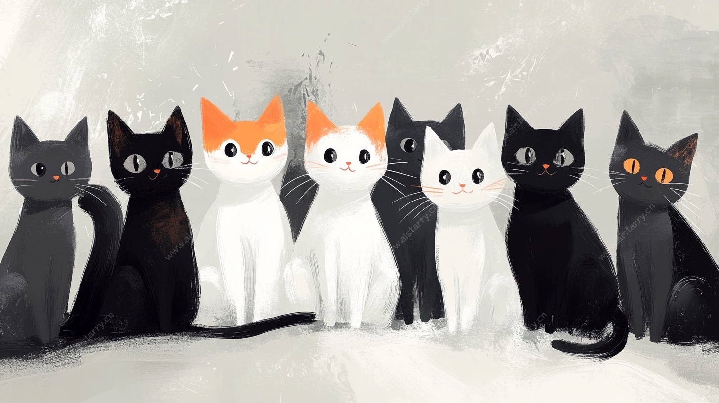 一群萌猫雪地排排坐