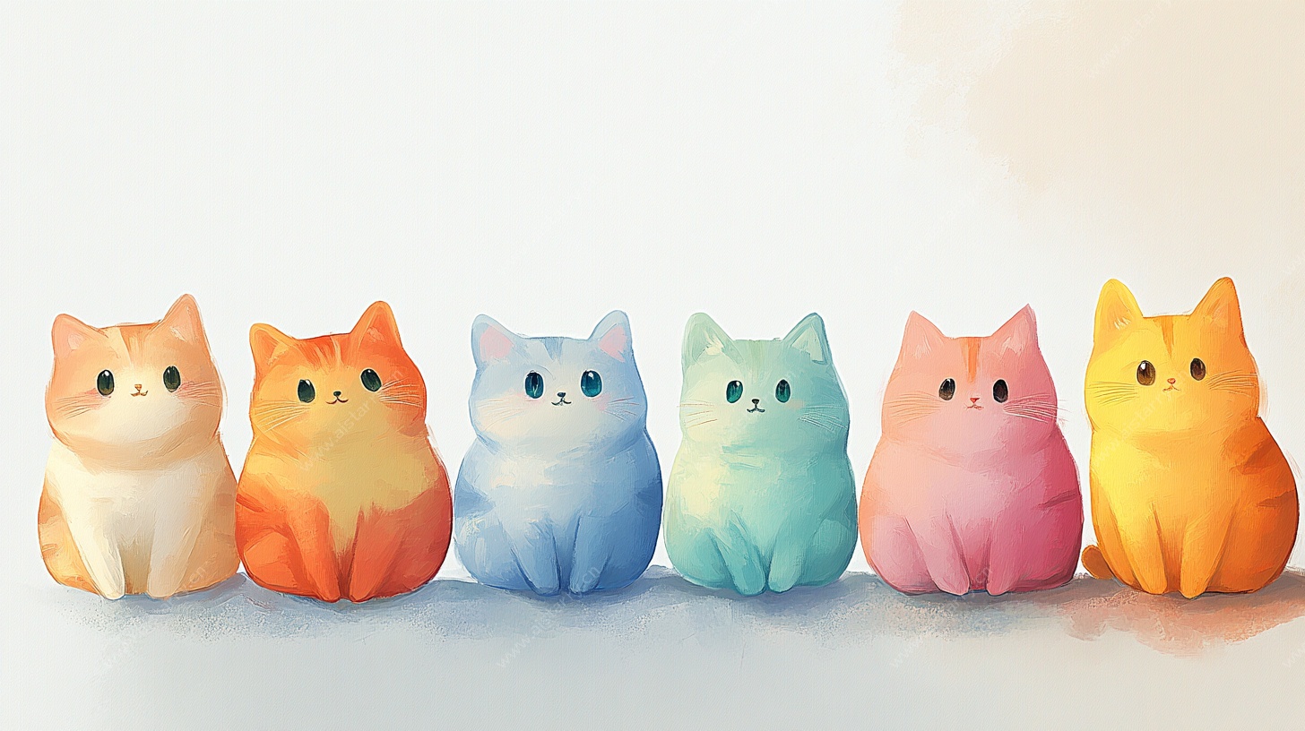 一排多彩萌猫