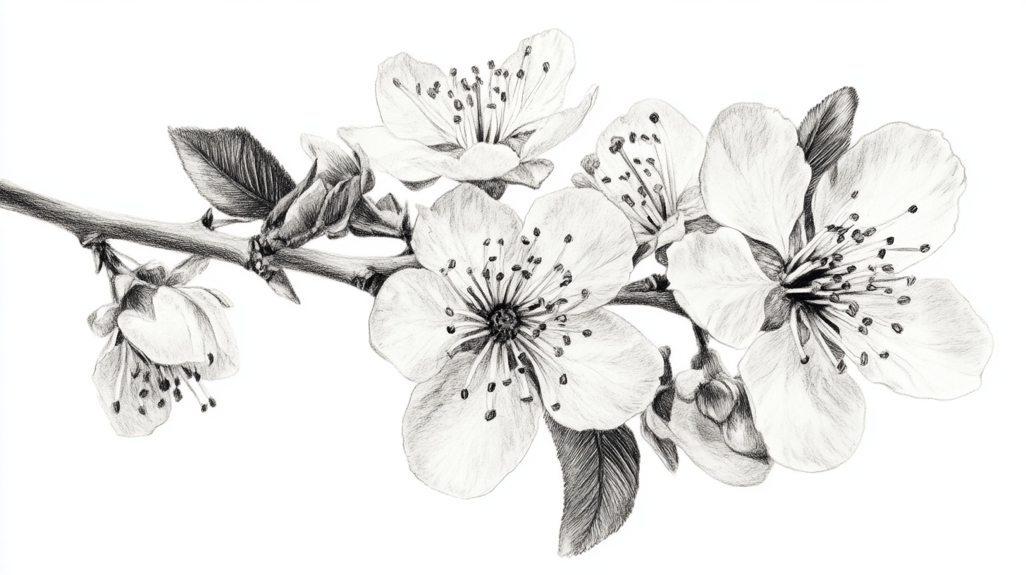 黑白手绘花卉花枝图