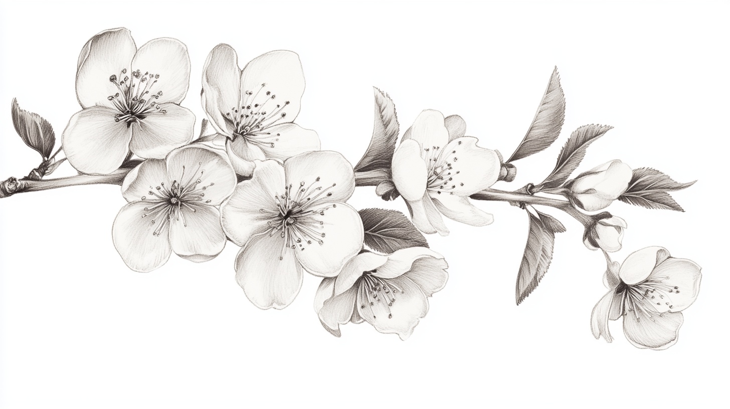 手绘黑白花卉枝条图案