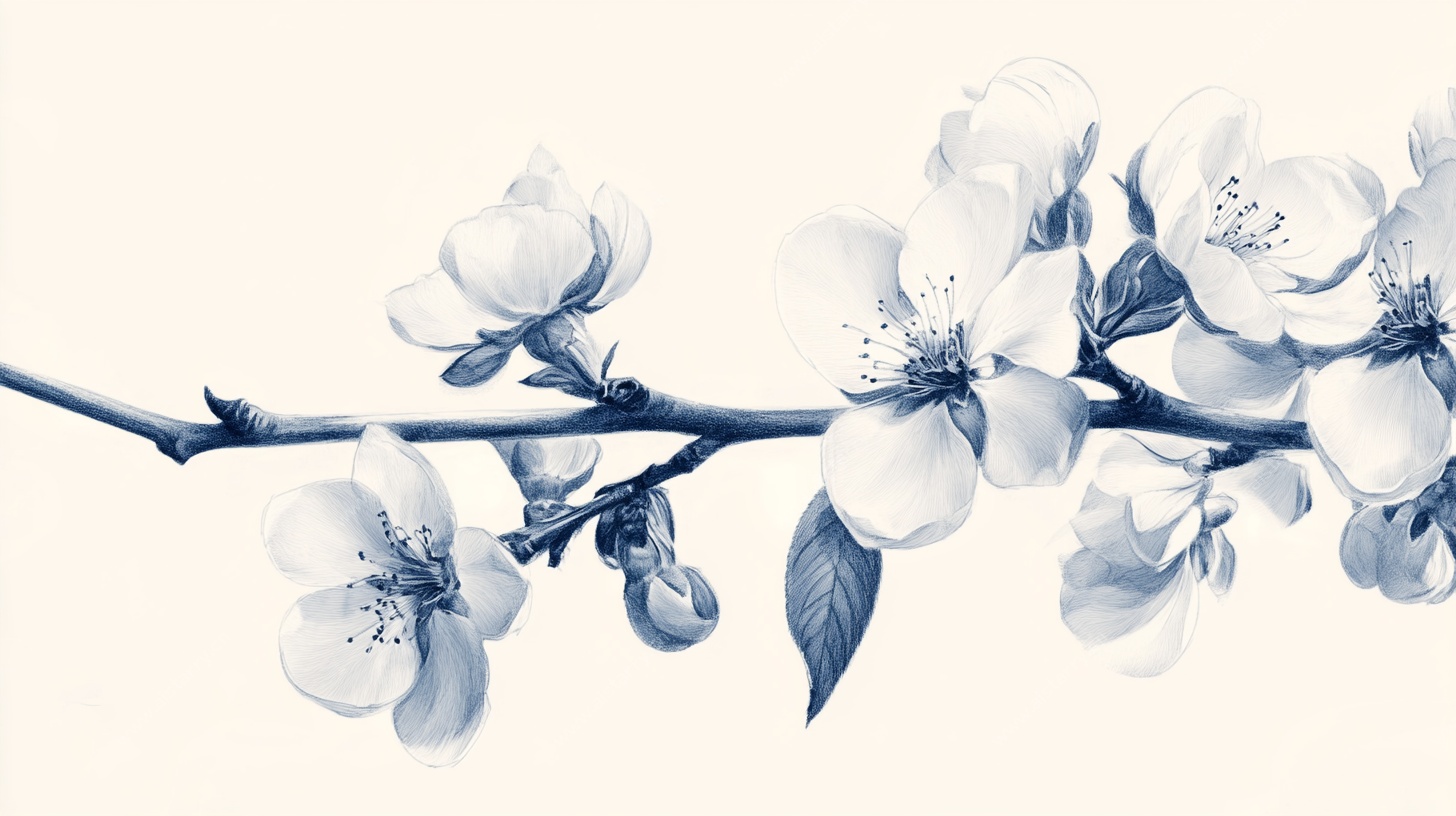 蓝调花卉枝条插画