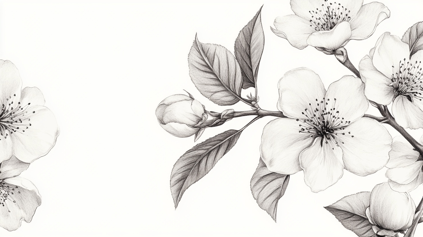 黑白花卉插画 素雅花朵