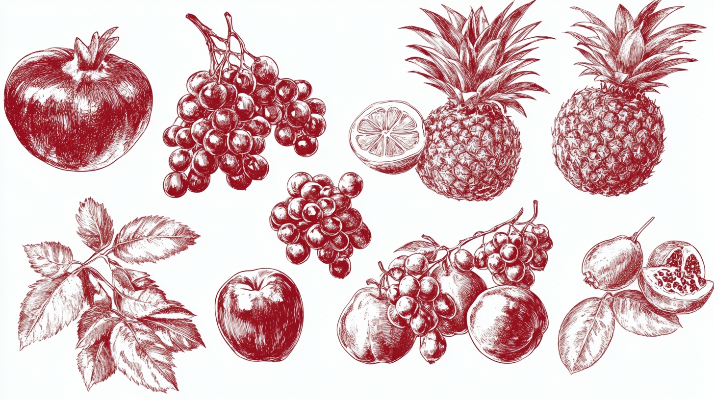 手绘红色系多样水果插画