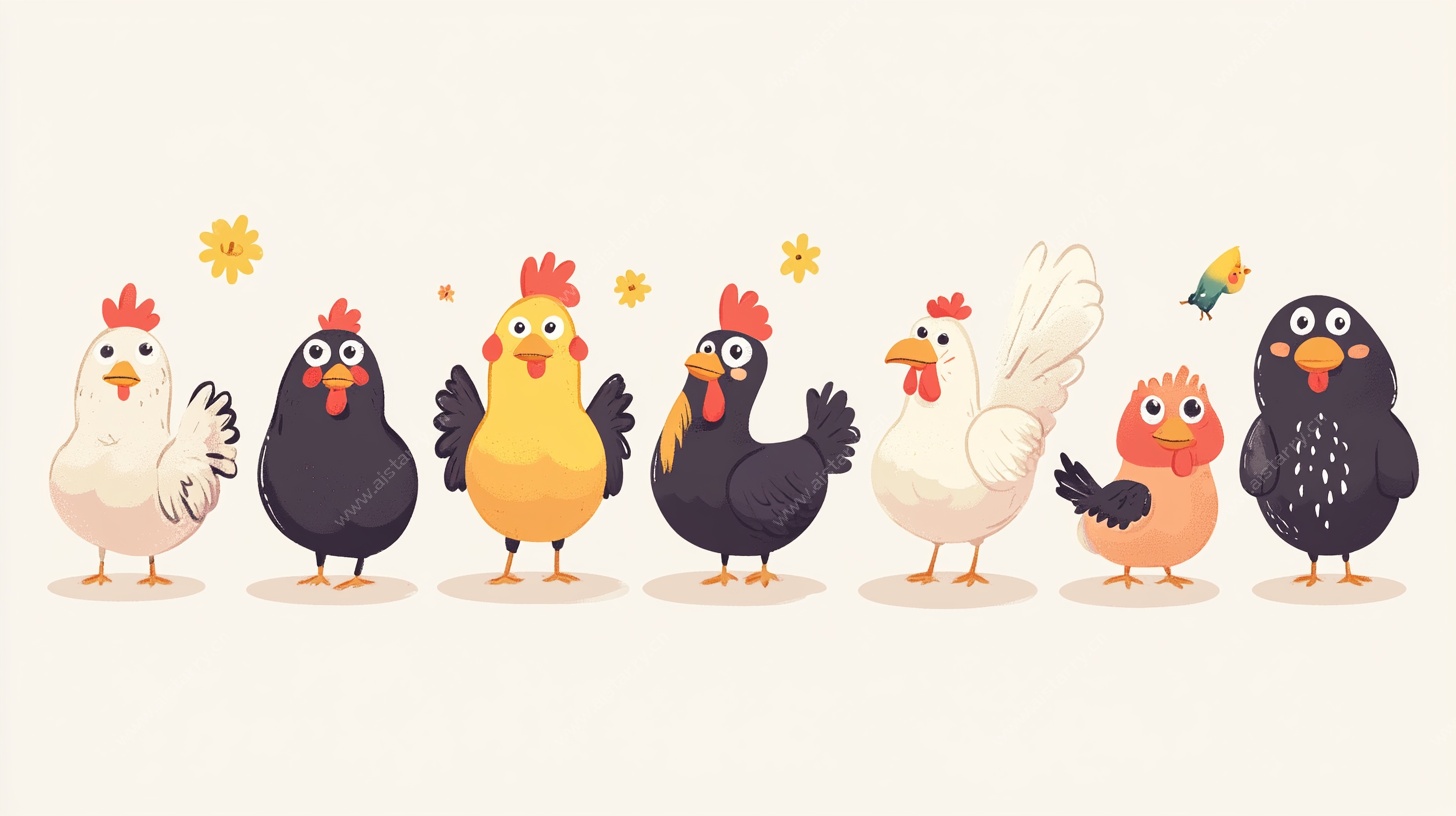可爱鸡群插画