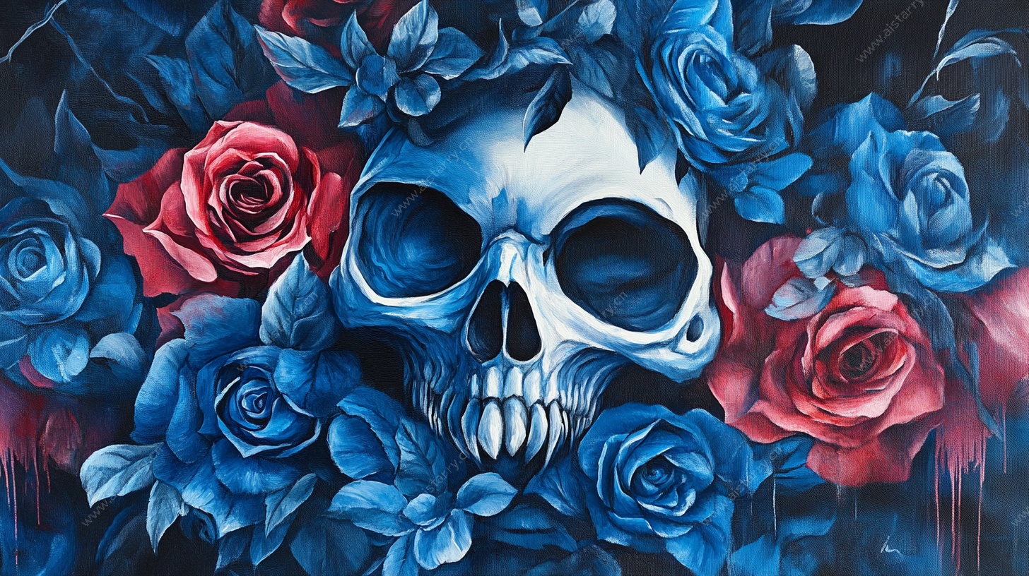 骷髅与玫瑰艺术插画