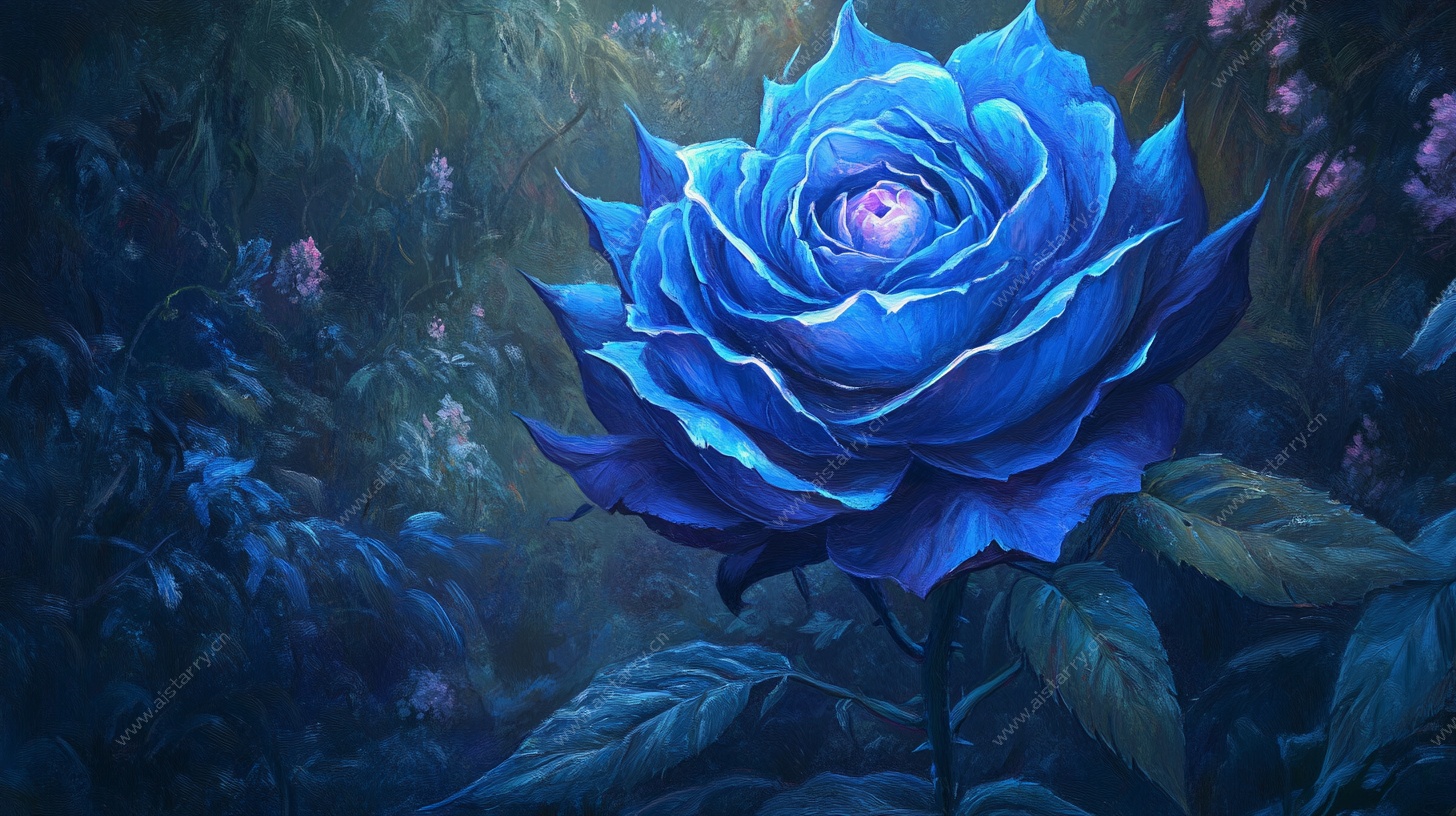 梦幻蓝色玫瑰插画