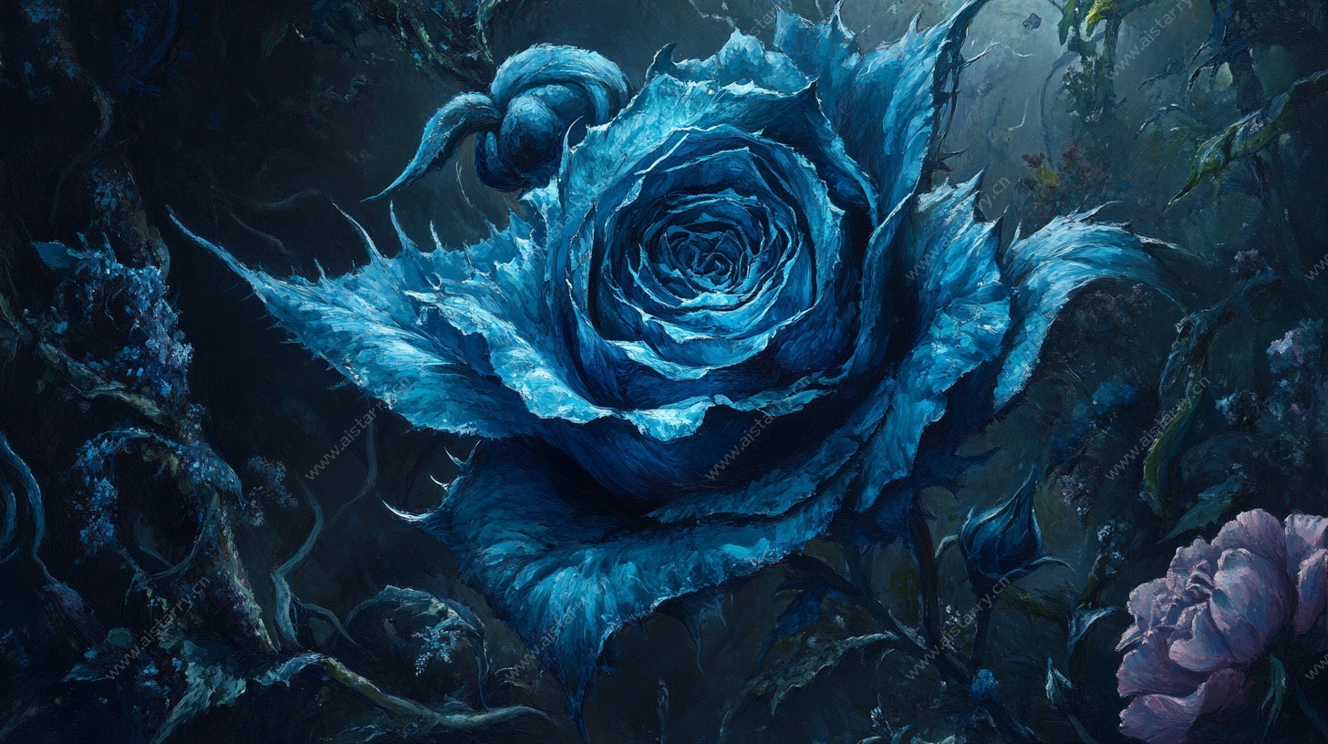 梦幻蓝色妖姬花卉插画