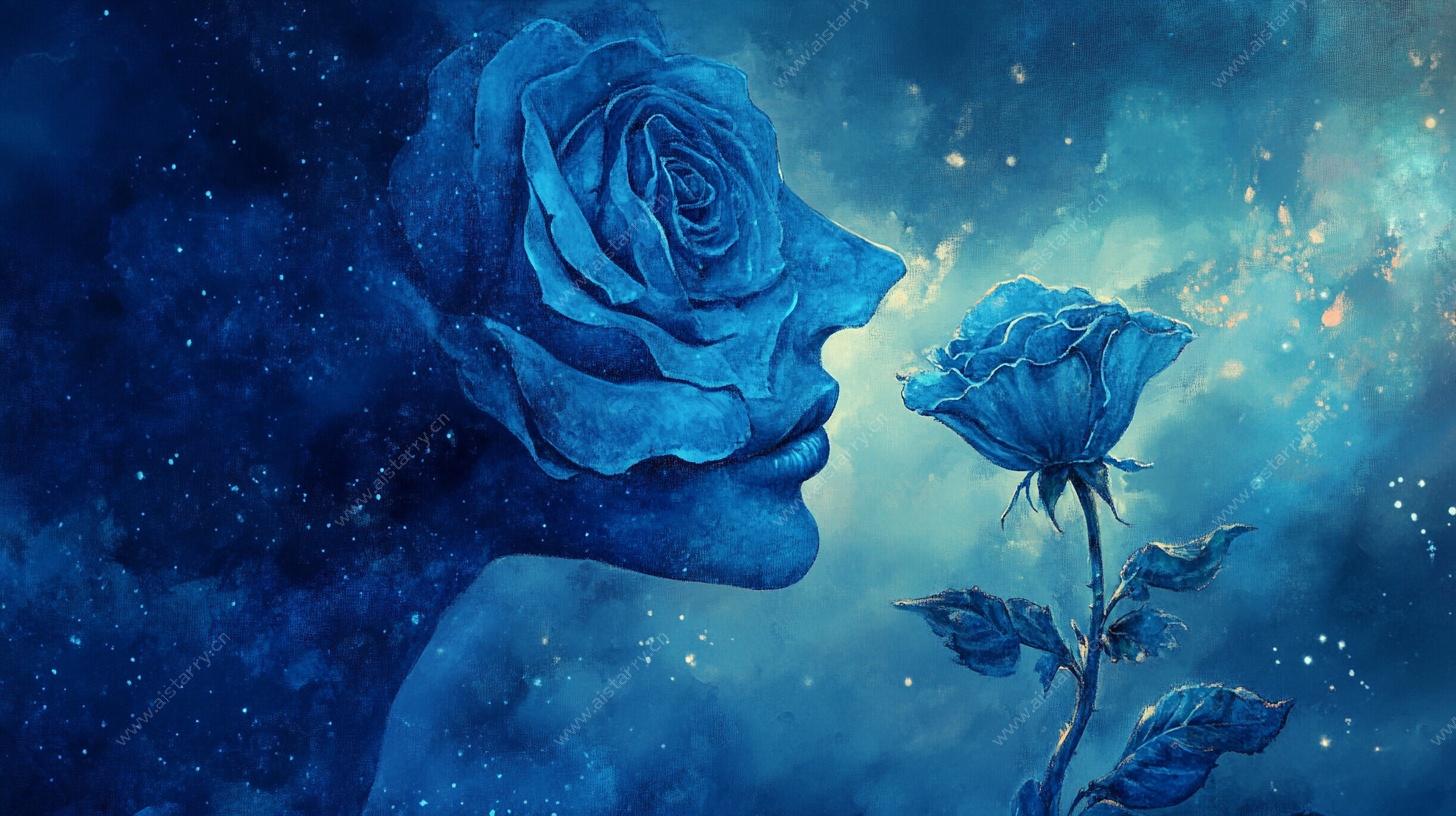 梦幻蓝玫瑰人脸奇幻画面