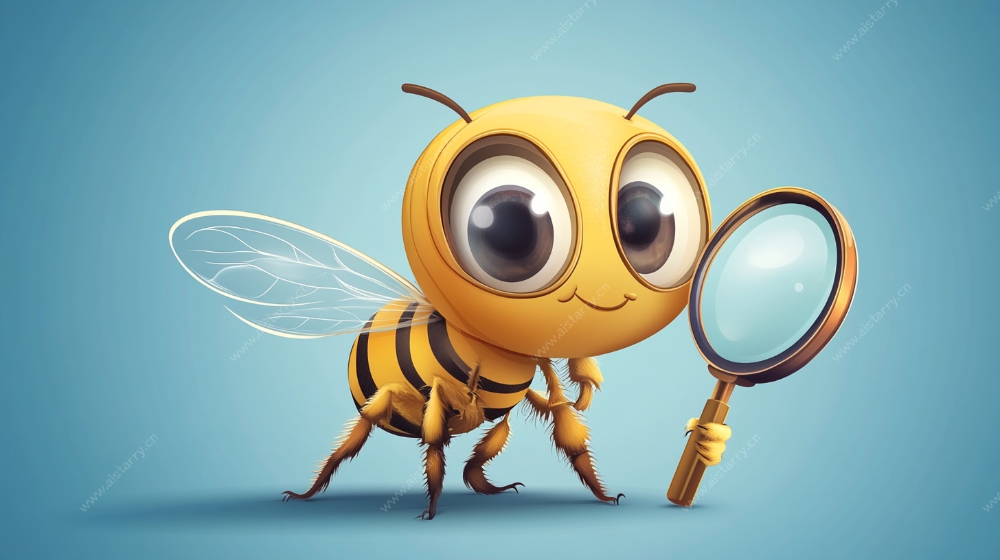可爱蜜蜂手持放大镜插画