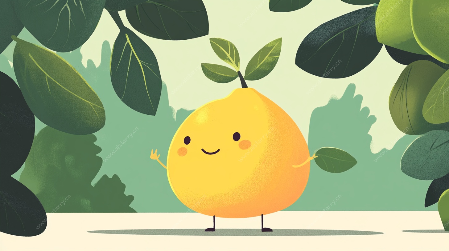 可爱柠檬在绿植间微笑