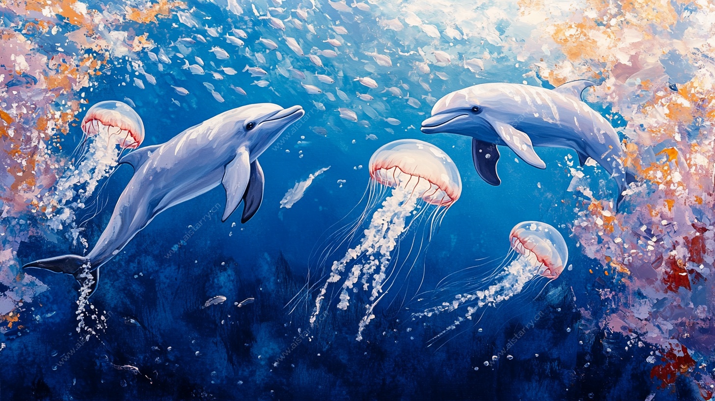 梦幻海底海豚与水母共舞