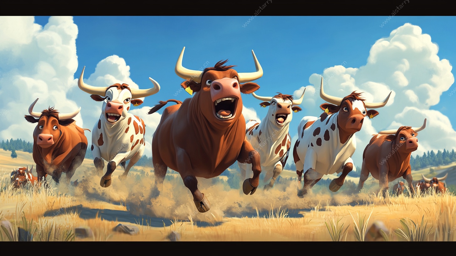 奔跑的牛群动画场景图