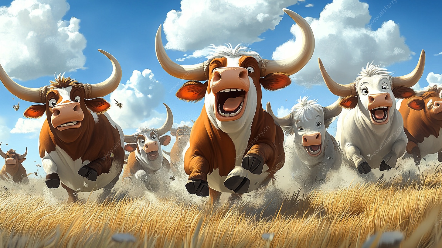 奔跑的欢乐牛群