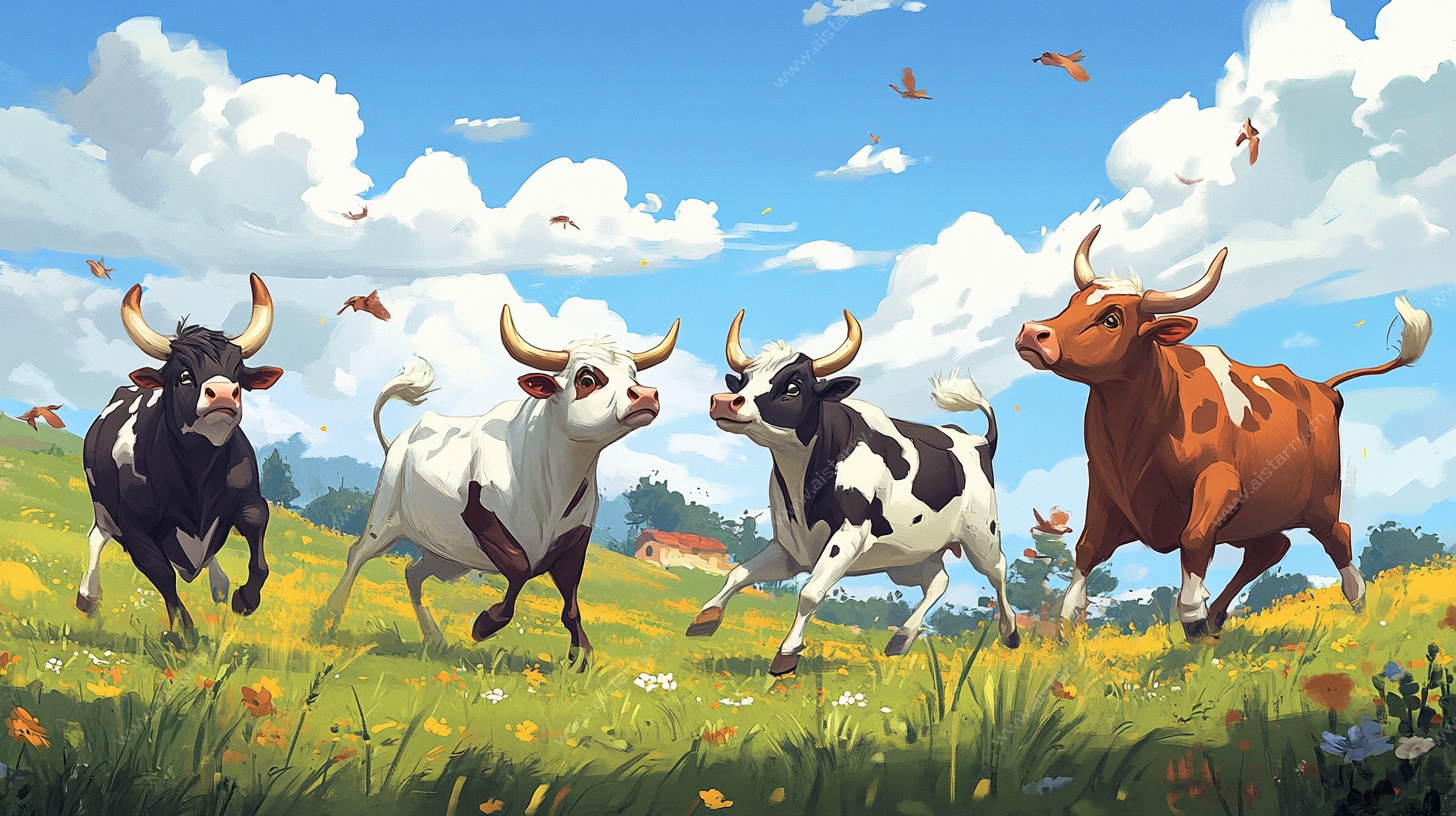 奔跑的牛群 田园活力景象