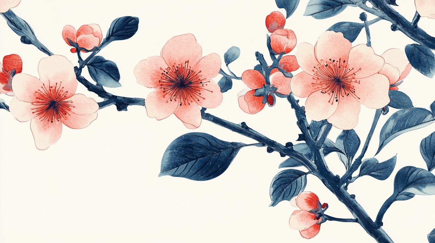 中式水墨风绽放的花枝