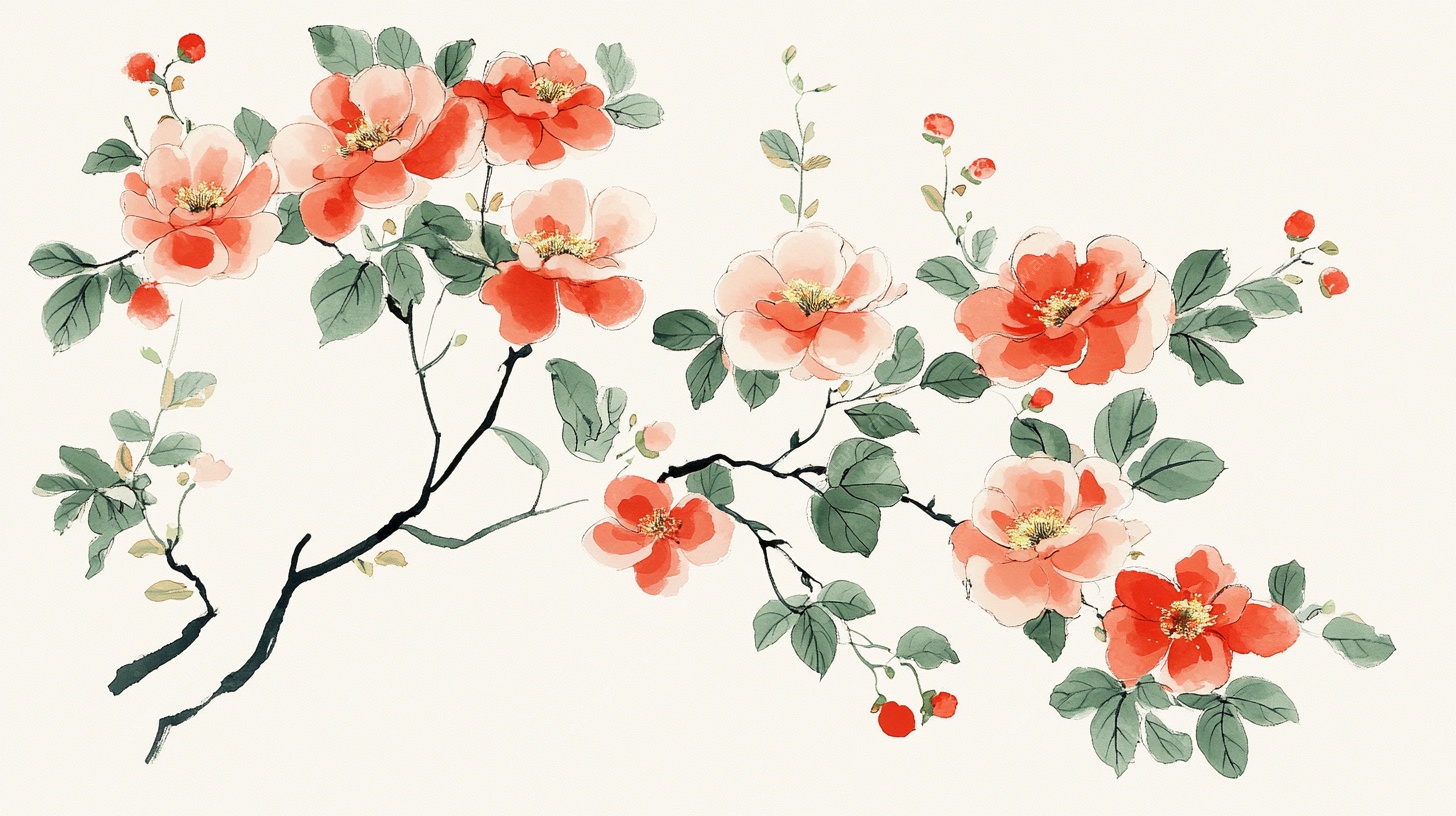 中式手绘花卉枝蔓图