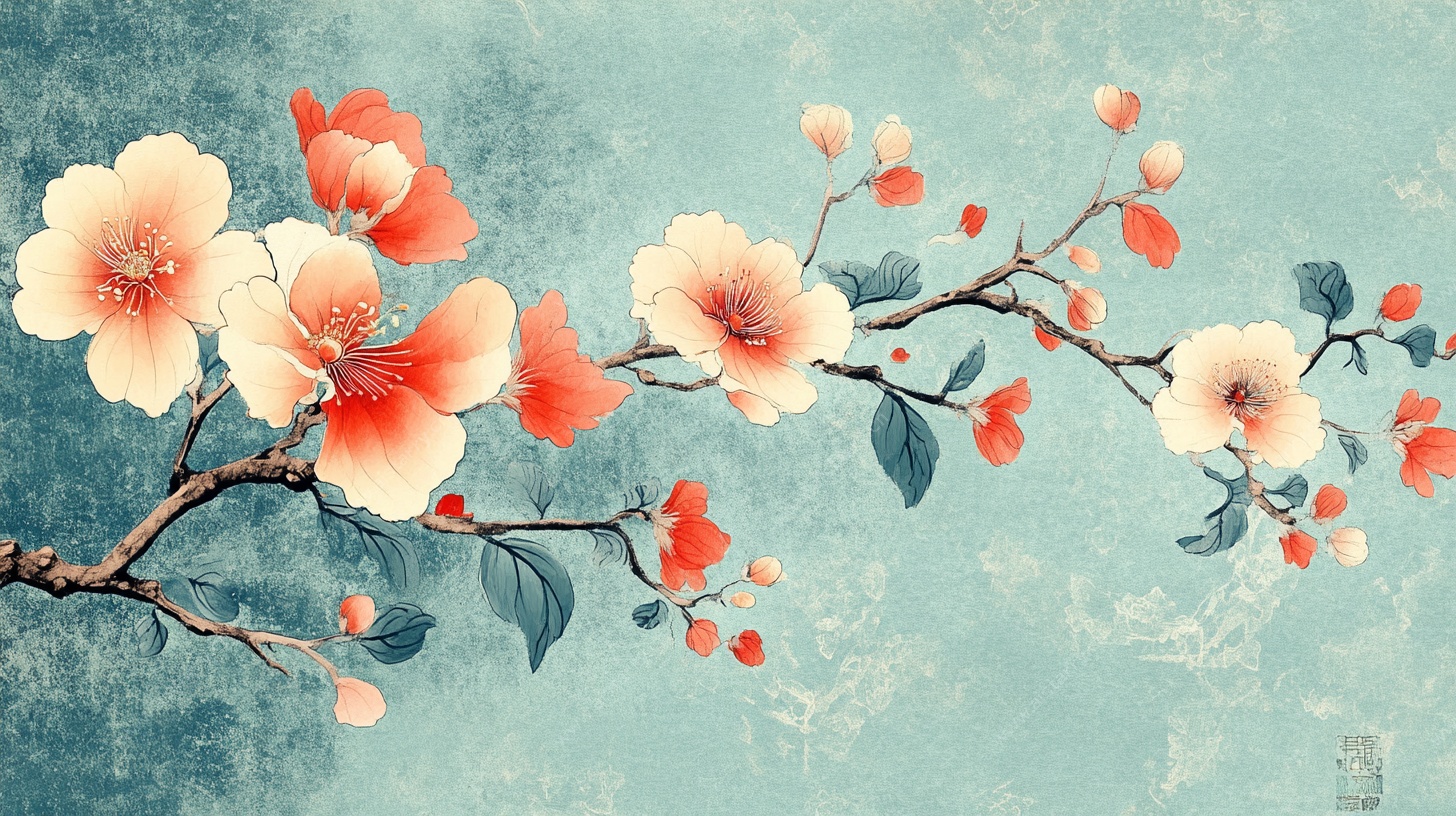 复古风盛开的花卉枝条