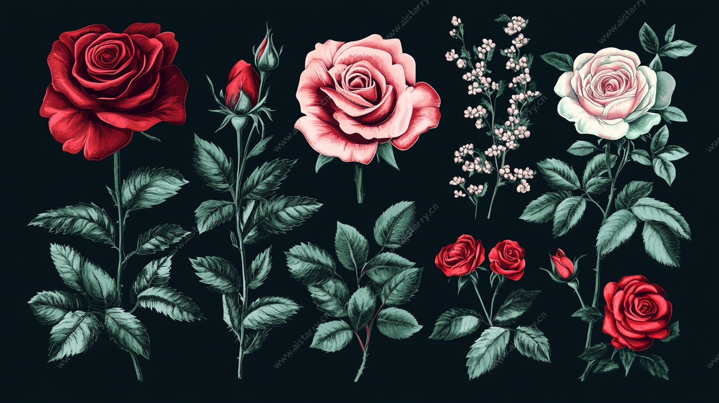 复古风玫瑰花卉插画