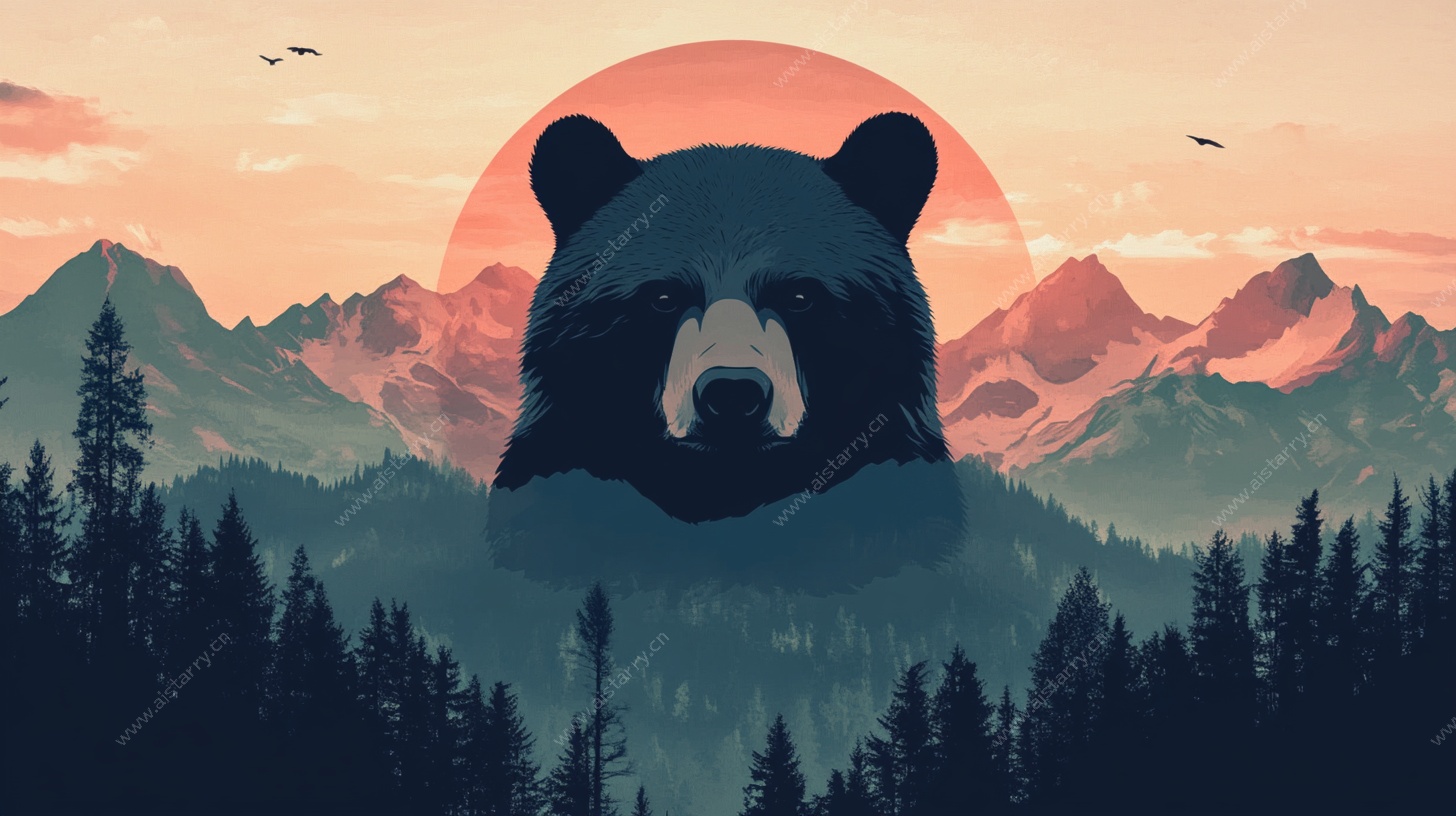 熊立于山林间的壮丽景象