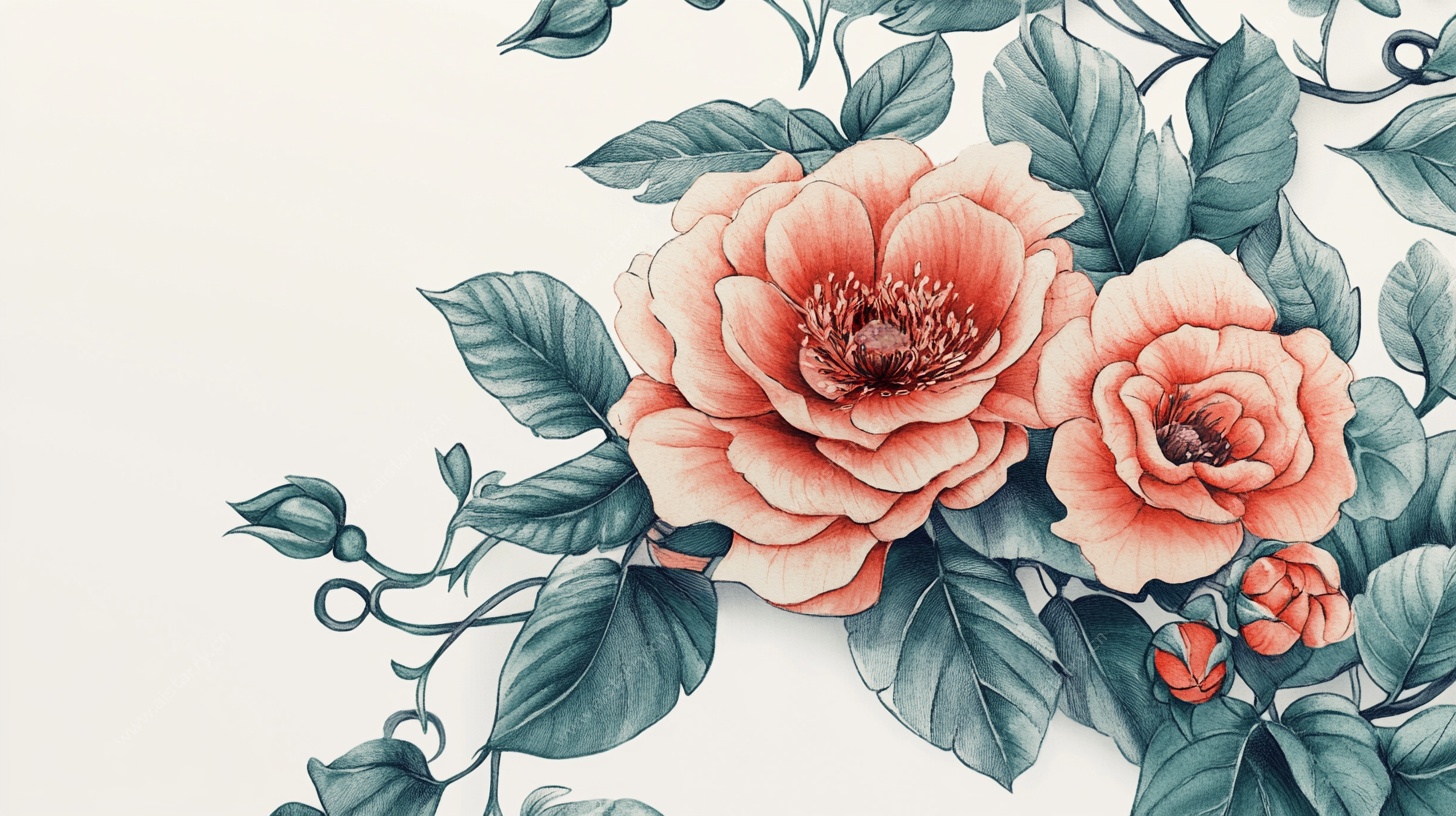 中式手绘花卉图案