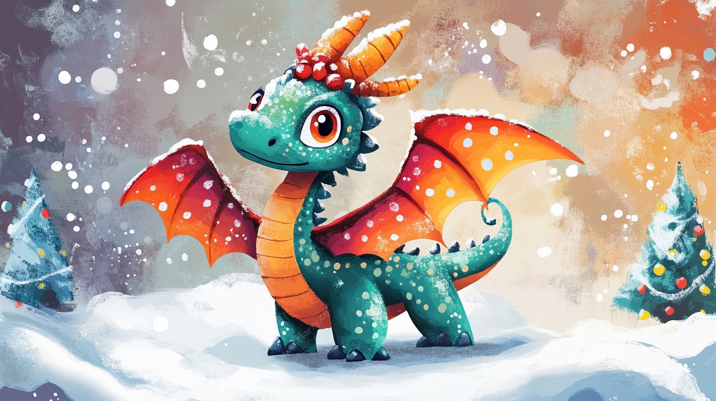 冬日萌龙雪景图