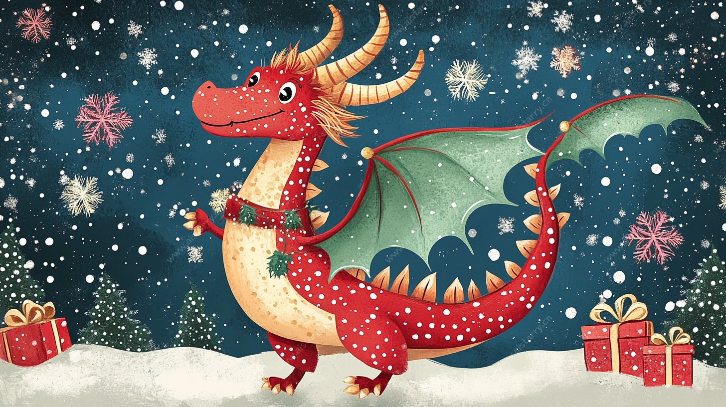 圣诞红飞龙与礼物场景