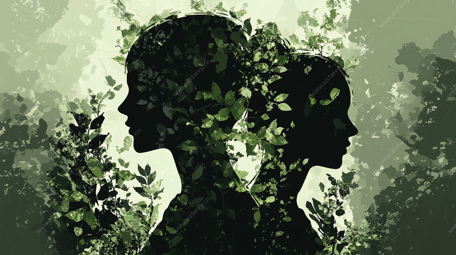 人与自然融合的剪影画面