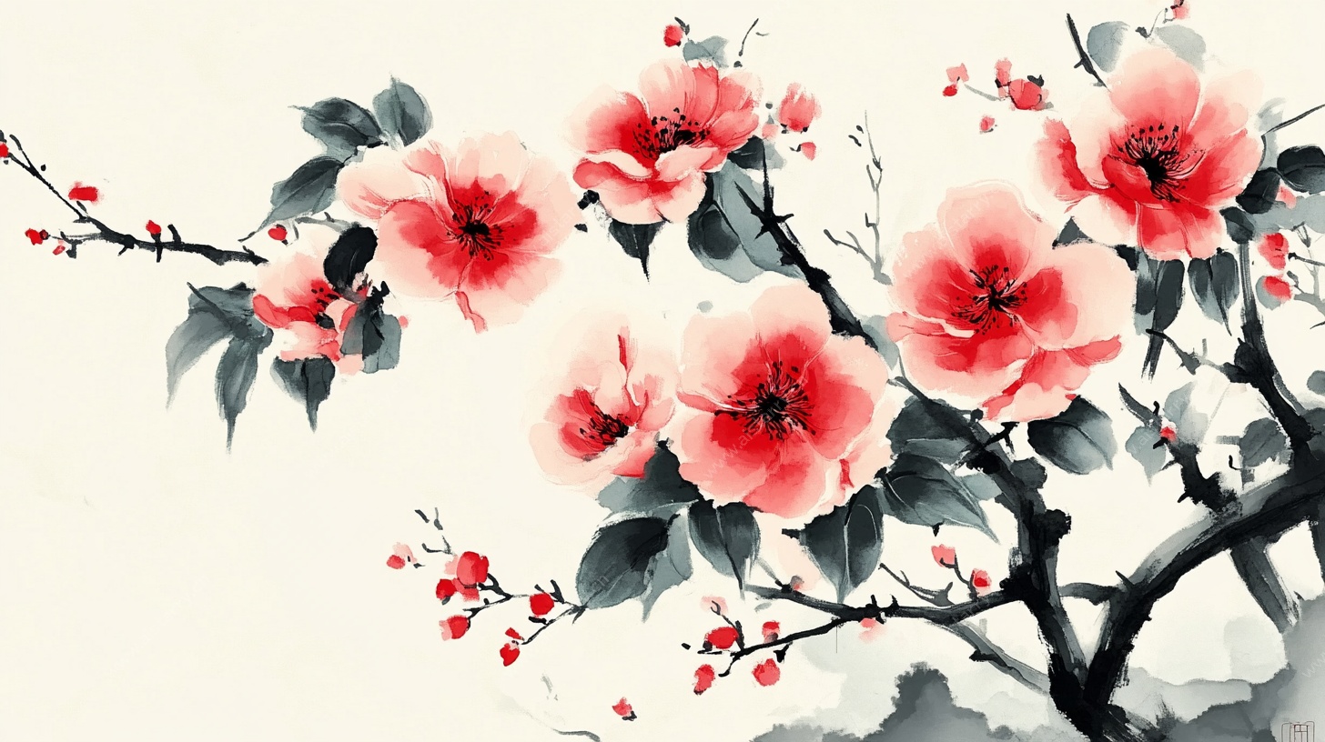 水墨桃花图