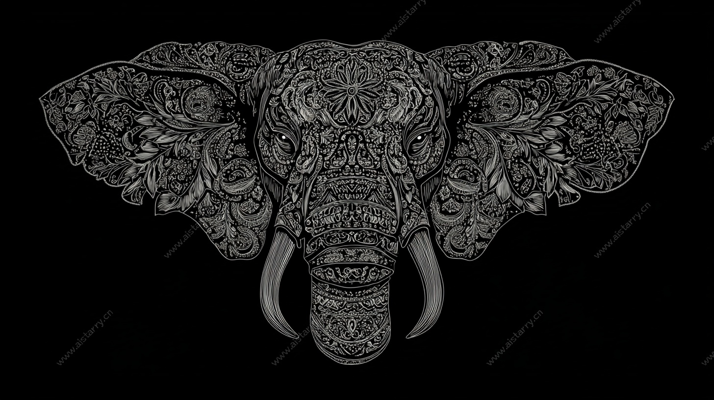 大象头部曼陀罗风格图案