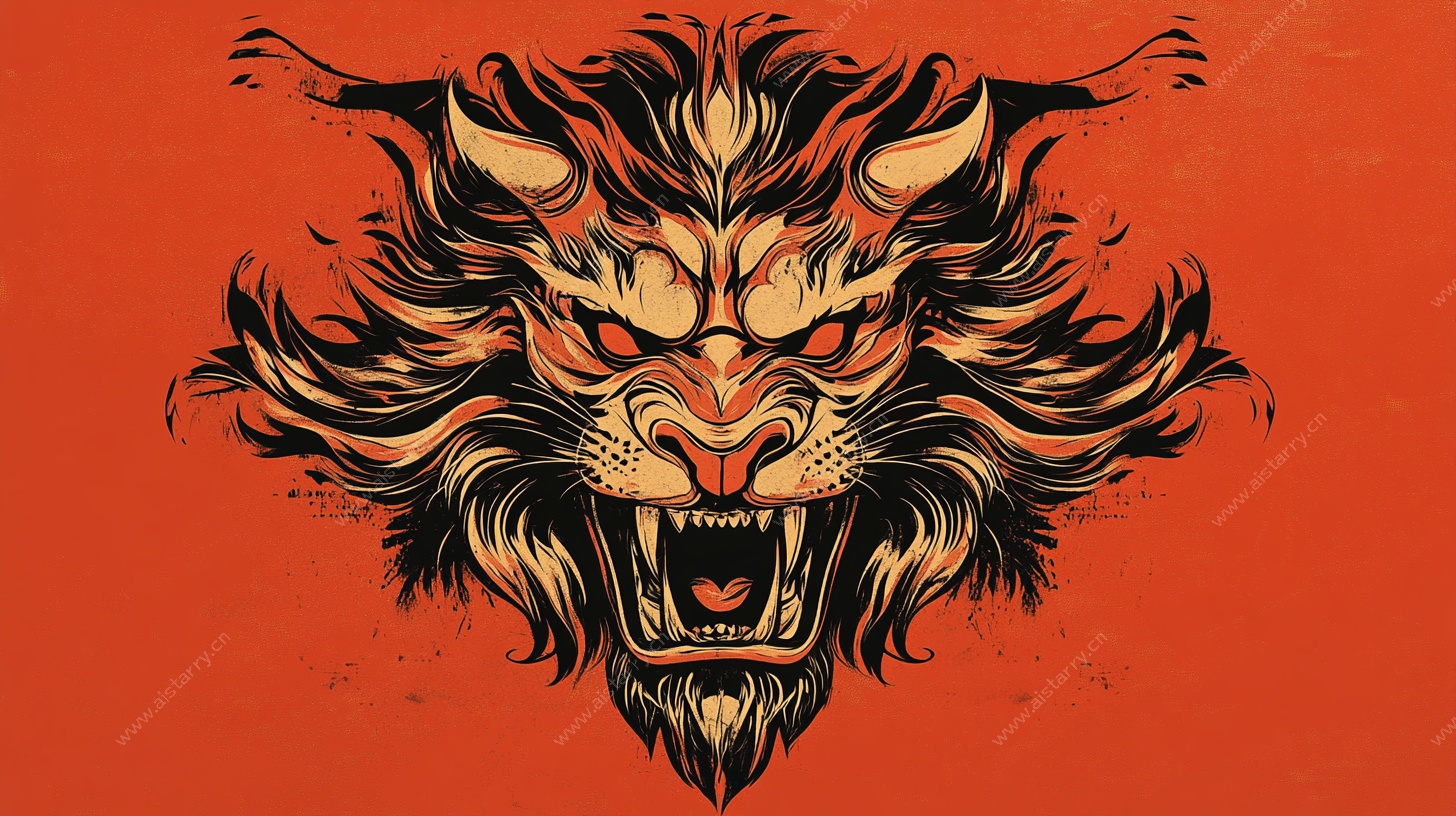 咆哮的东方雄狮插画