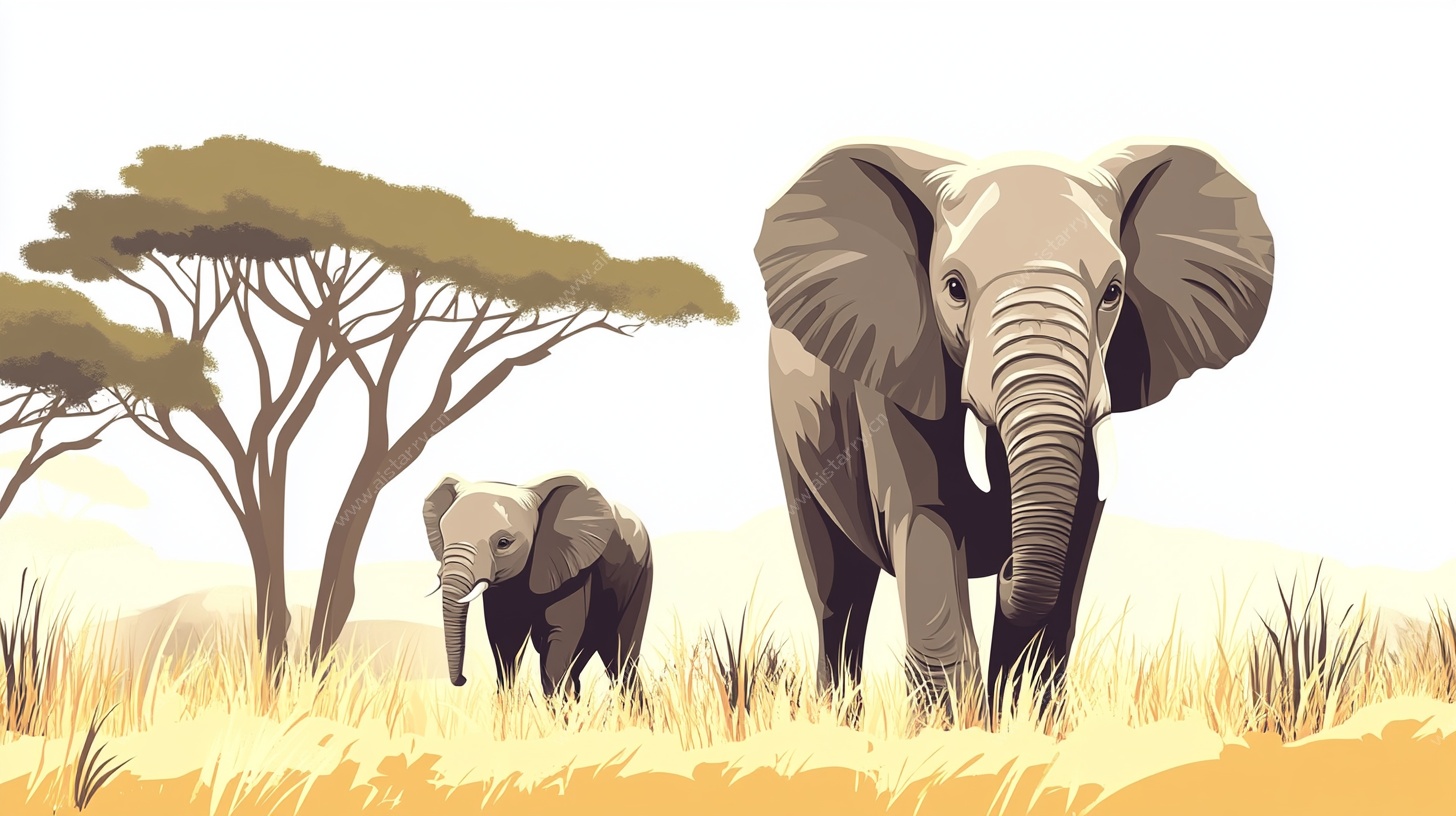 草原上的大象母子