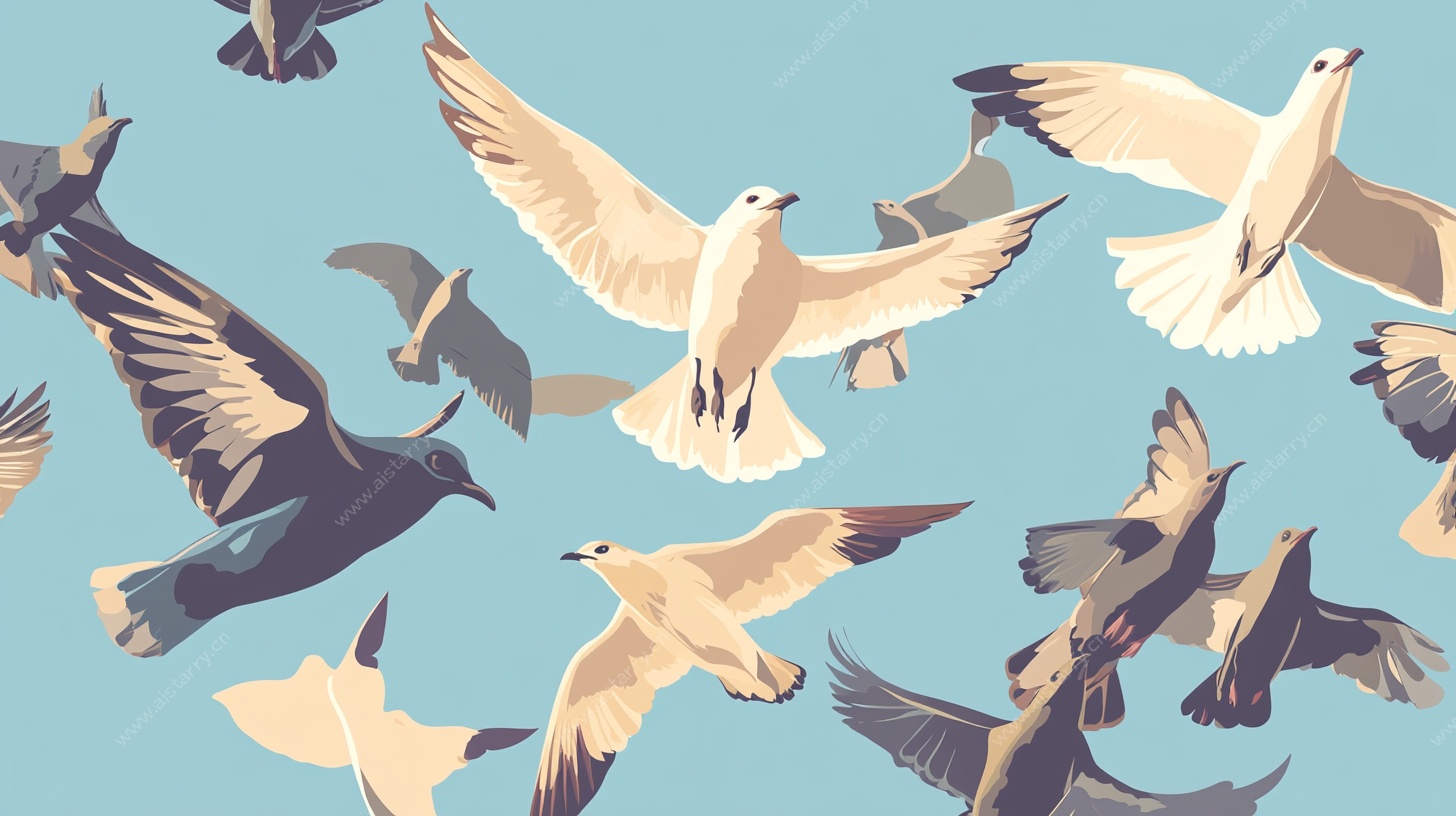 群鸟蓝天翱翔插画