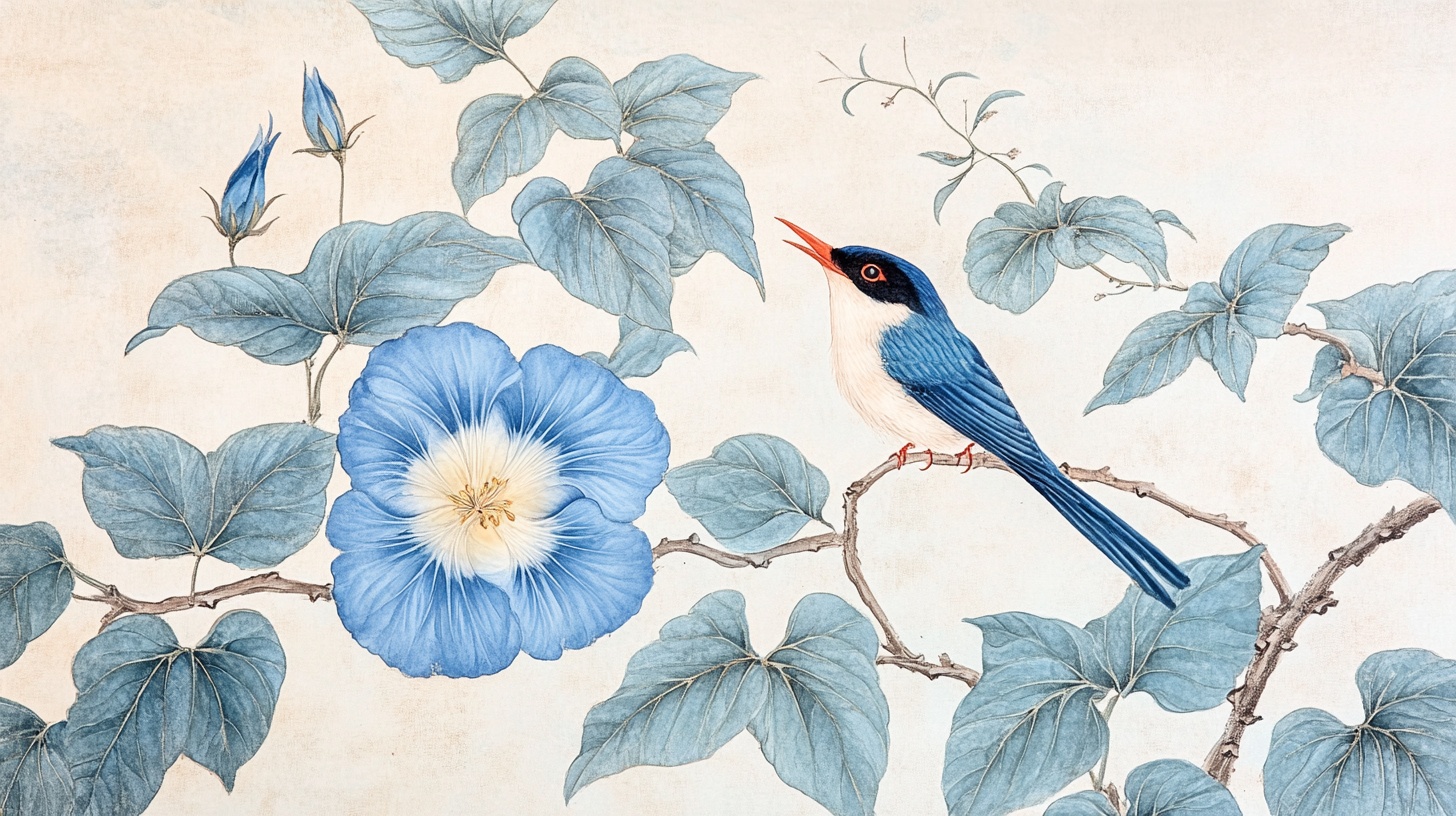 蓝鸟栖花图