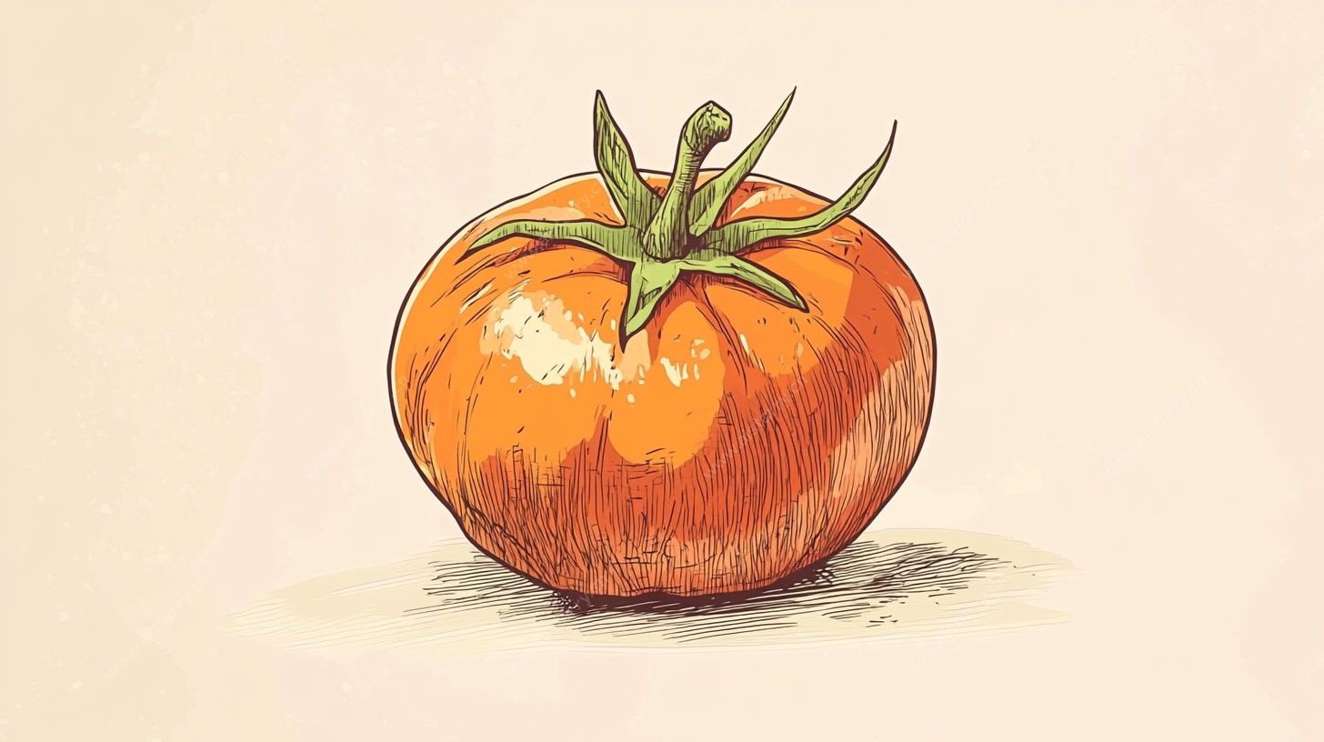 手绘橙色番茄插画