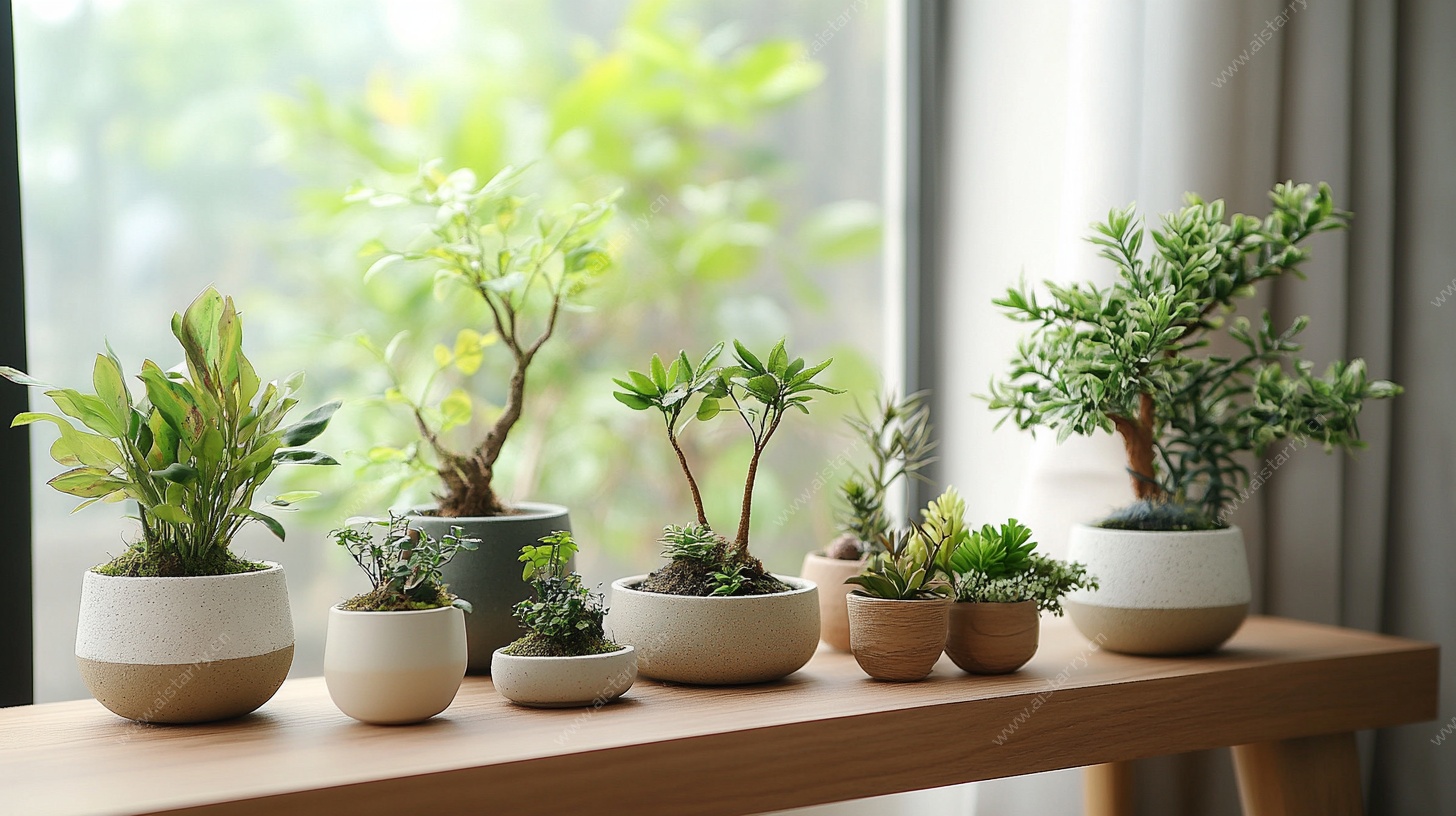 窗台上的多样盆栽绿植