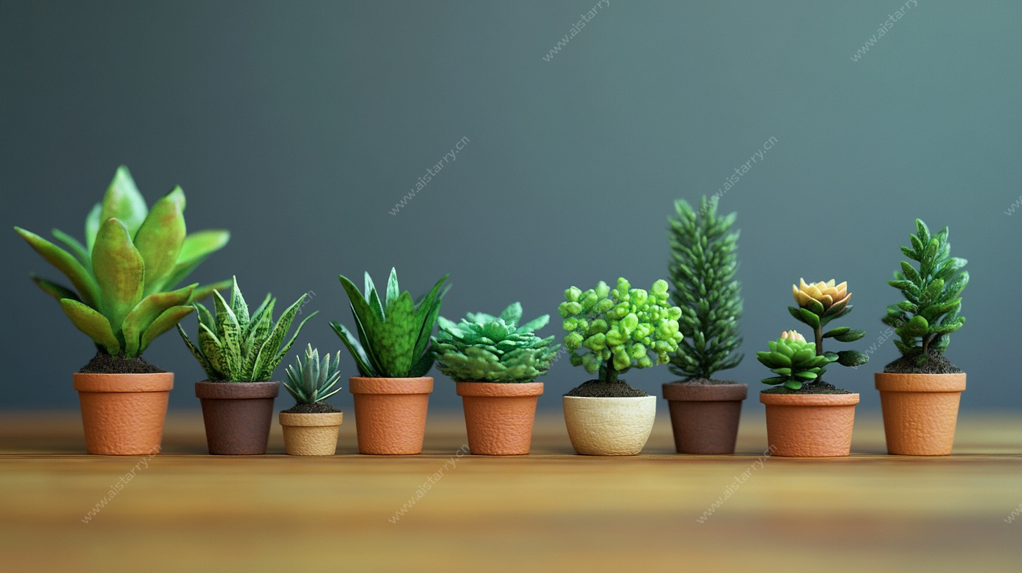 一排多肉盆栽展示