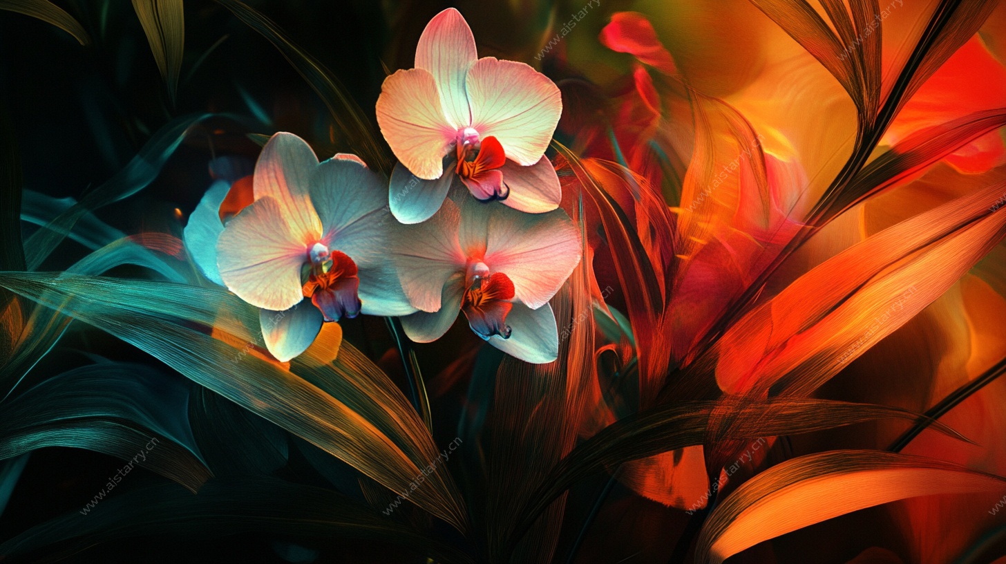 梦幻绚丽兰花插画