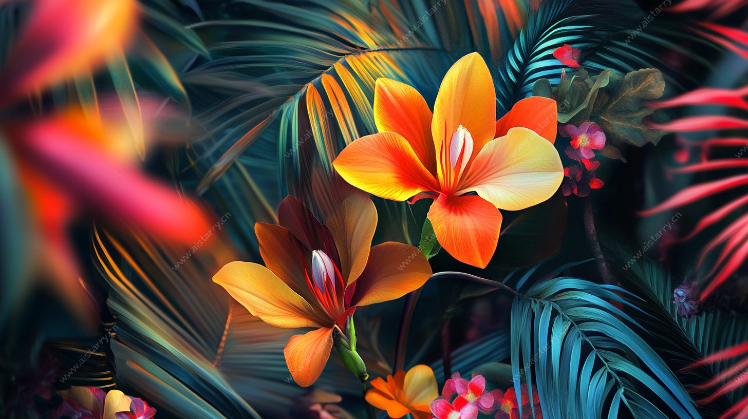 梦幻热带花卉插画