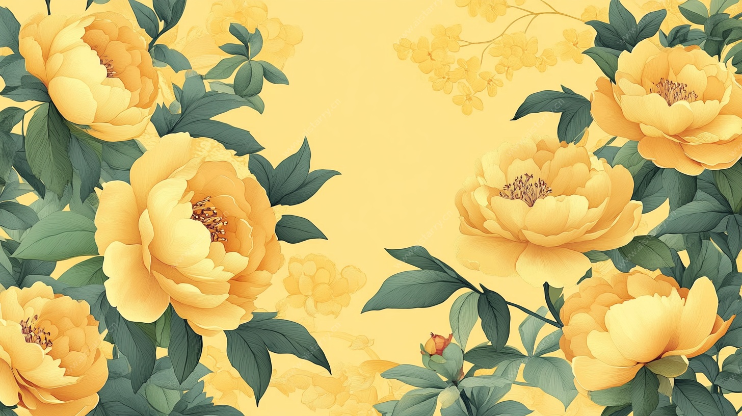 黄色牡丹花卉背景图