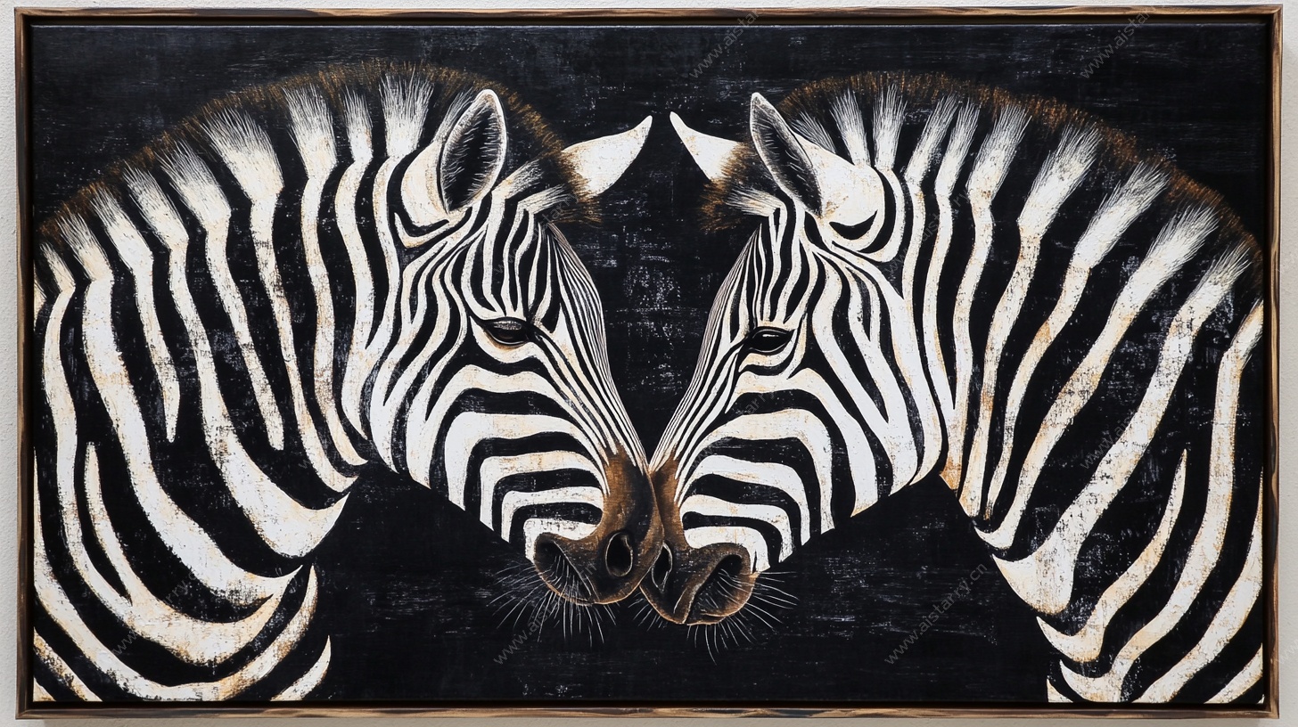 斑马亲密对视油画