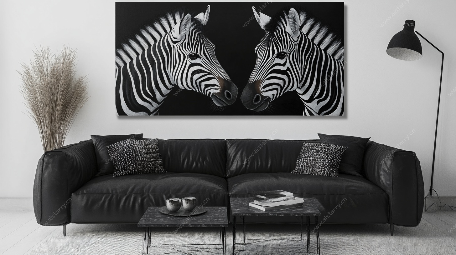 黑白斑马装饰画的客厅空间