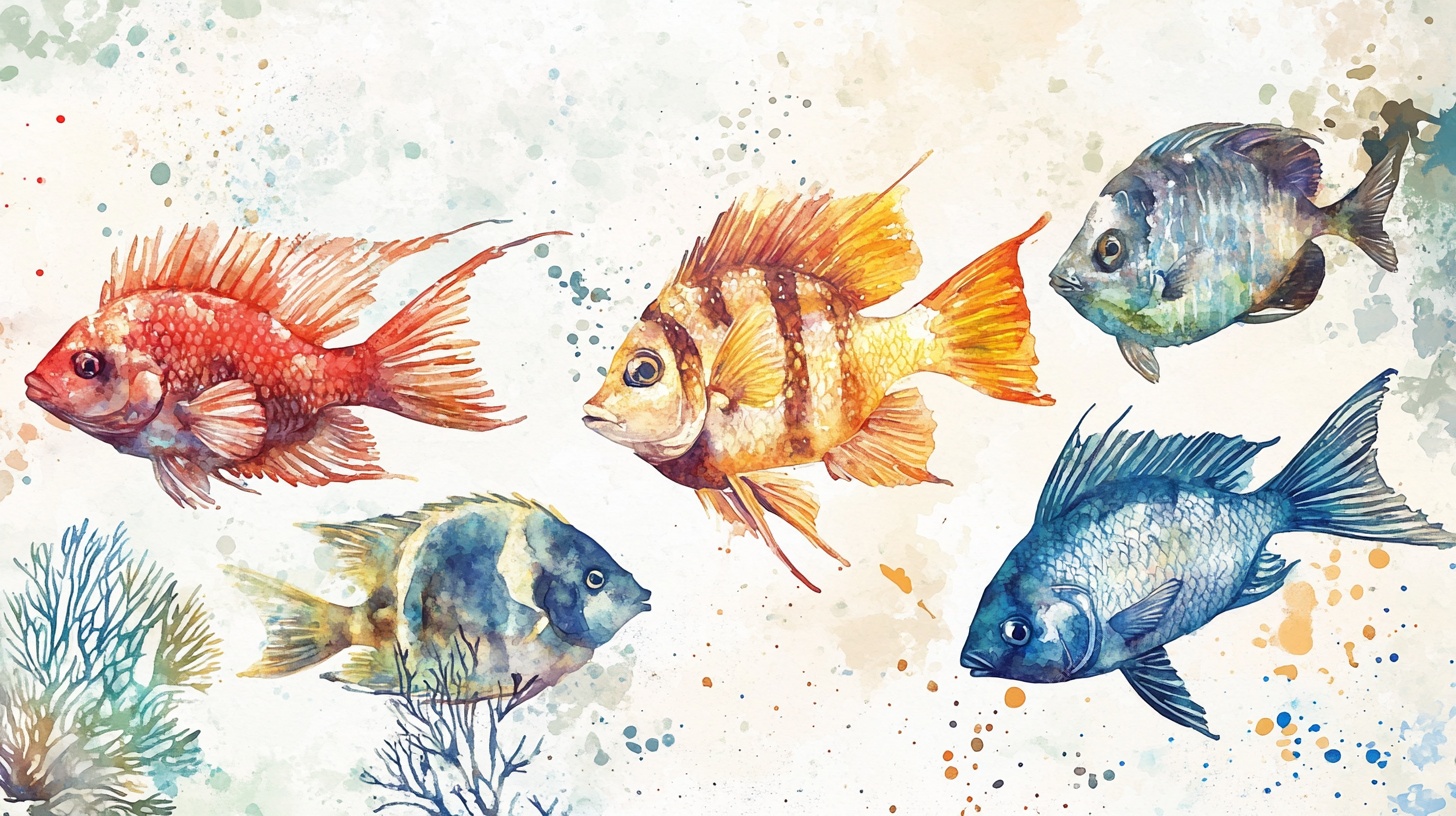 水彩风海洋鱼类插画