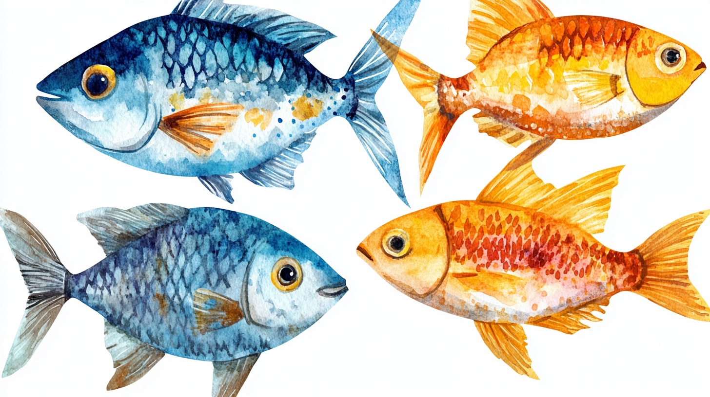 水彩风格多彩鱼类插画