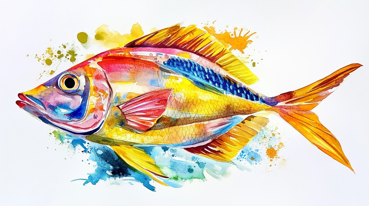 彩色水彩风灵动海洋鱼
