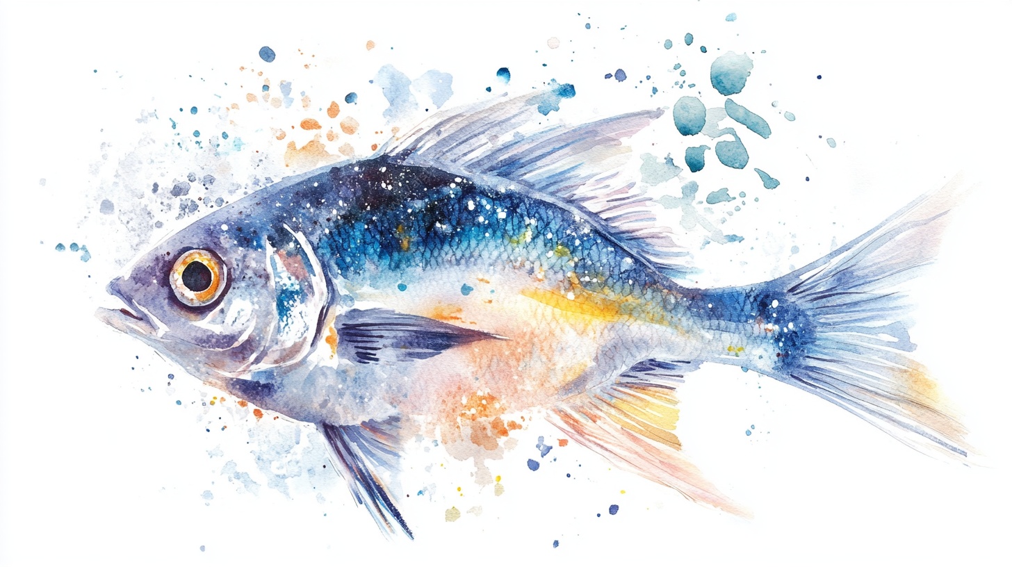 水彩风格梦幻斑斓小鱼图