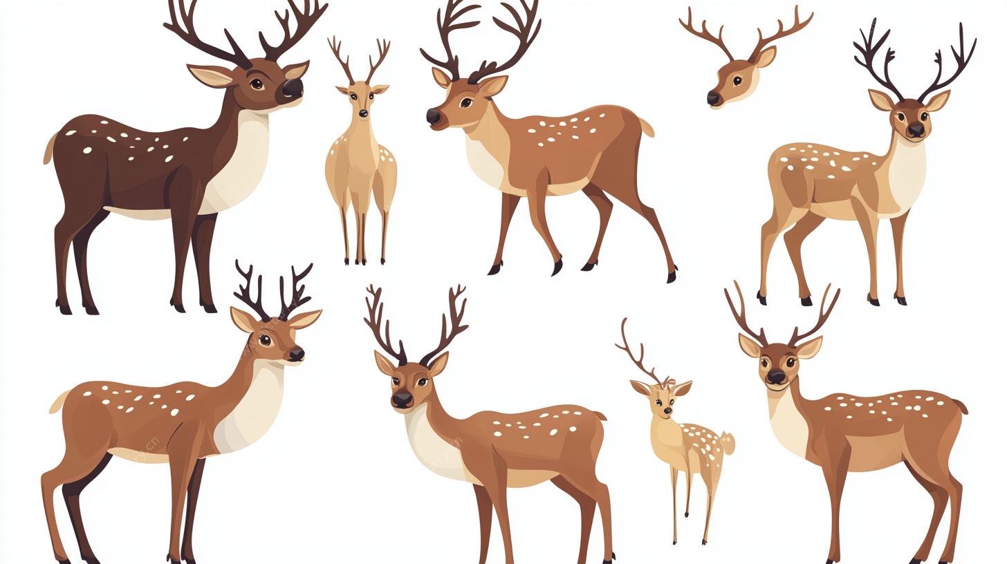 多样姿态可爱小鹿插画